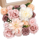 Blush Champagne Artificial Flowers Combo Silk Mix Peony Rose Fake Flowers w/S... Peony
