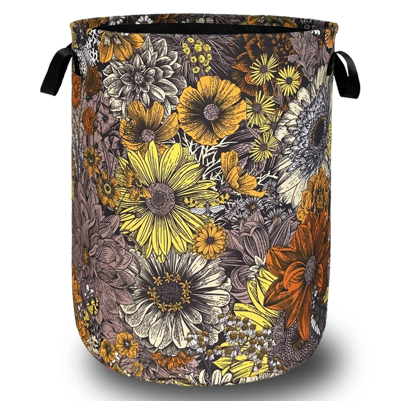 Retro Sunflower Flower Laundry Hamper With Handles Foldable Oxford Cloth Dais... Sunflower