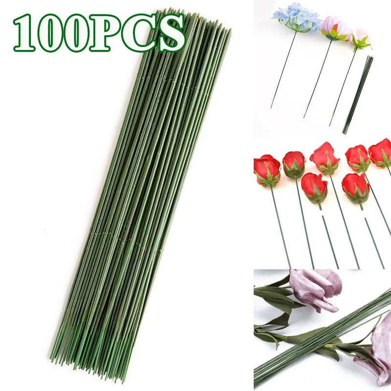 Green 10-inch plastic flower stems bundle for floral craft arrangements