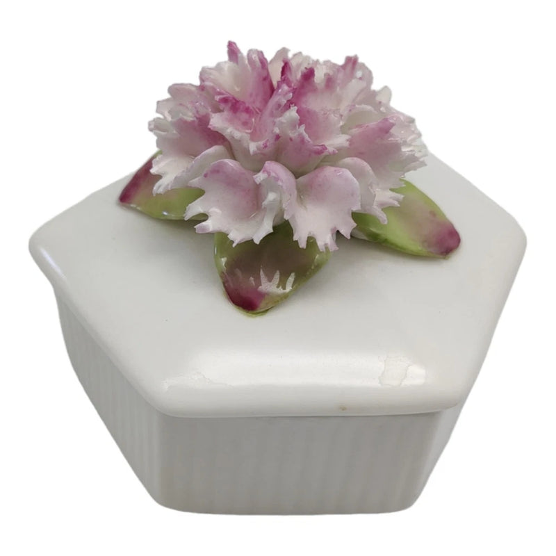 Vintage Aynsley Trinket Box with Pink Carnation Flower Carnation