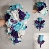Purple Turquoise White Rose Calla Lily Bridal Wedding Bouquet Accessories Bouquet