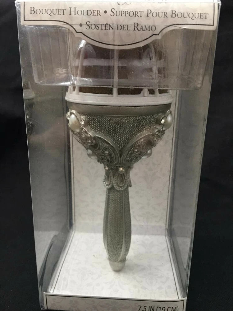 LILLIAN ROSE - WEDDING BOUQUET HOLDER  *  SILVER color *  JEWELED & PEARL  * NEW Bouquet