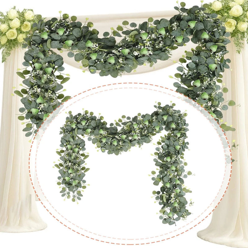 Artificial Leaf Vines Fake Eucalyptus Hanging Plant for Wedding Home Decor Green Plant