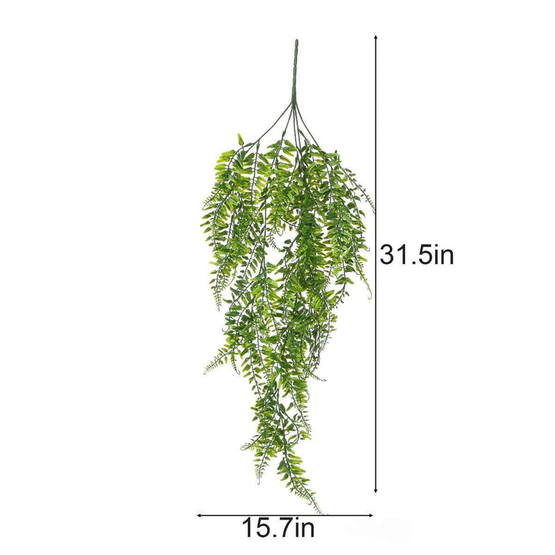 Artificial hanging ivy fern plant with cascading green leaves, faux botanical decoration