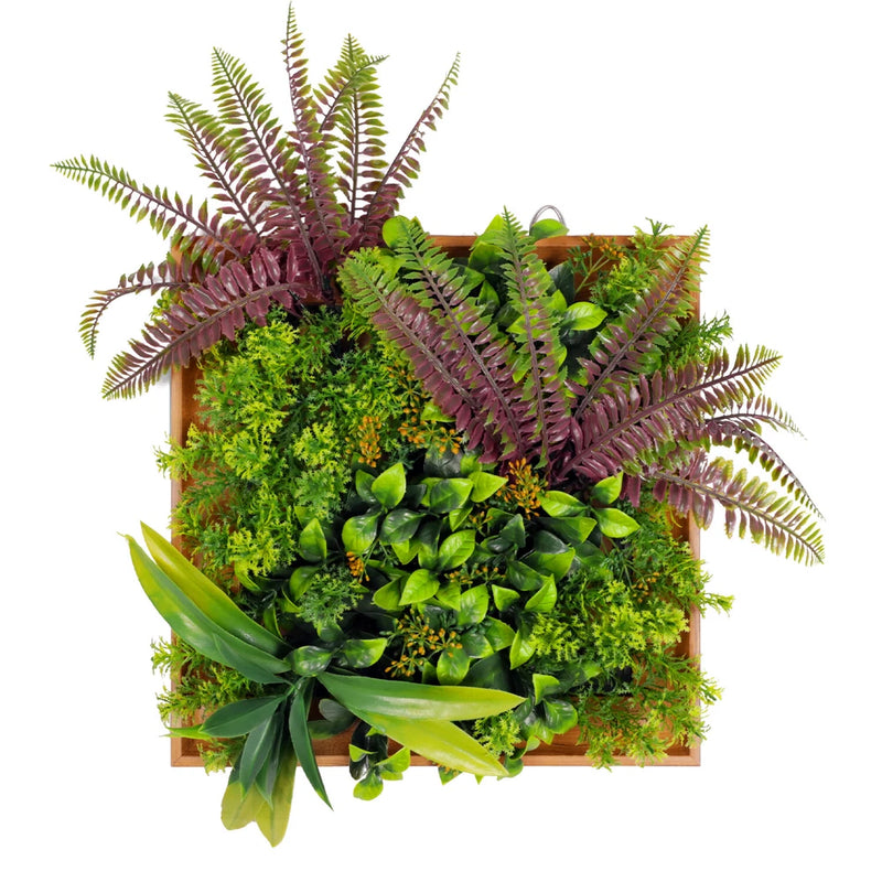 Artificial Plants Green Wall Decor with Square Wooden Frame 13in, Light Green Green Plant