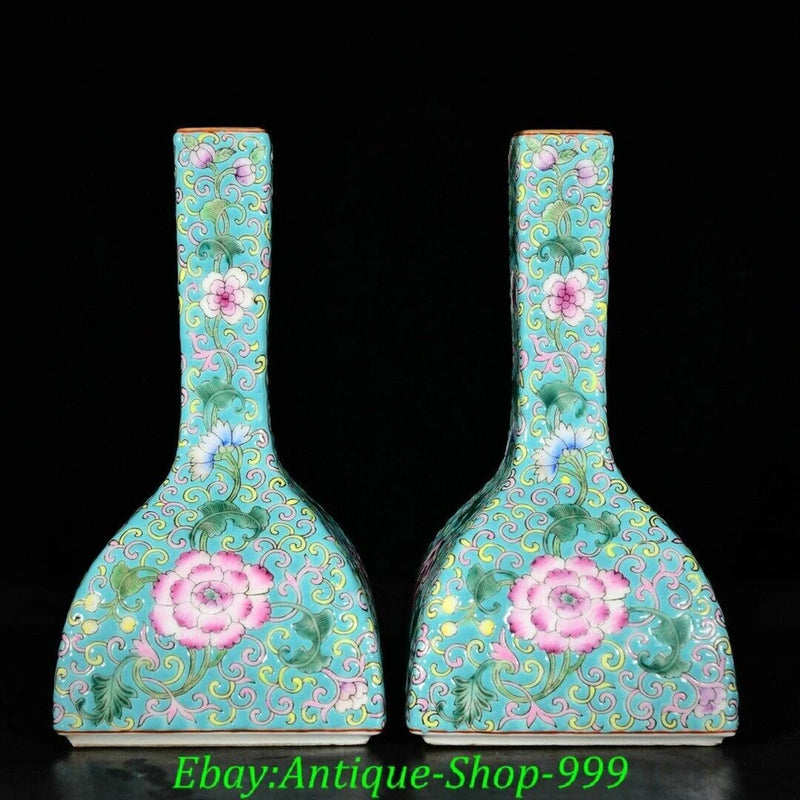 6.3" YongZheng Marked Colour Enamel Porcelain Gilt Peony Flower Bottle Vase Pair Peony