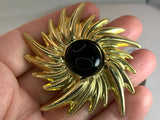 Flower Sunflower Onyx Center Vintage Gold Brooch Pin V-8231A* Sunflower