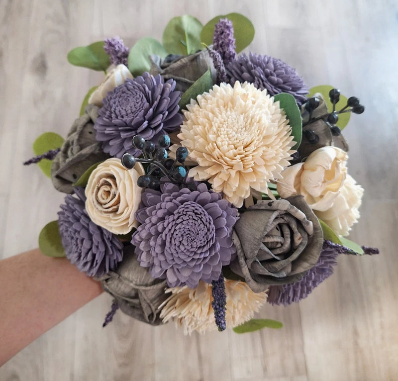 Lavender Gray Bridal Bouquet Sola Wood Bridesmaid Natural Purple Wedding Flowers Bouquet