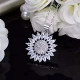 3.30Ct Round Cut Real Moissanite Sunflower Pendant 14K White Gold Plated Silver Sunflower