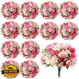 Tigeen 12 Bundles Rose Red Peonies Silk Artificial Flowers Bouquet Peony