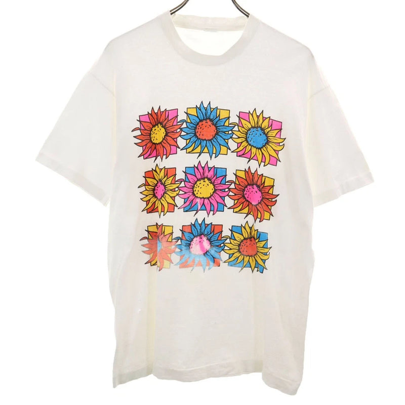 90s Old sunflower Short sleeve T-shirt white Single Stitch Flower Men's Sunflower