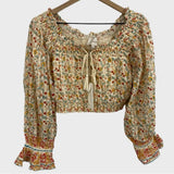 Cleobella Multicolor Floral Rhea Cropped Blouse in Carnation NWT Size Medium Carnation