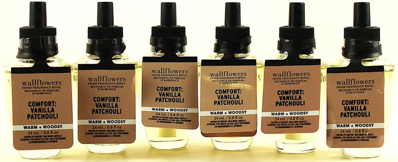 6  Bath & Body Works COMFORT VANILLA PATCHOULI Wallflowers Fragrance Oil Refills Bouquet