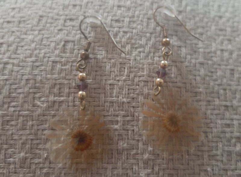 Real Hawaian Sunflower DANGLE EARRINGS PRESERVED FLOWERS Sunflower