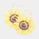 Yellow Sunflower Watercolor Print Clear Acrylic Charm Pendant Dangle Earrings Sunflower