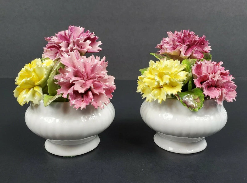 Vintage Royal Dover Ornately Ruffled Carnation Flowers in a Pot 3 3/4" Set of 2 Carnation