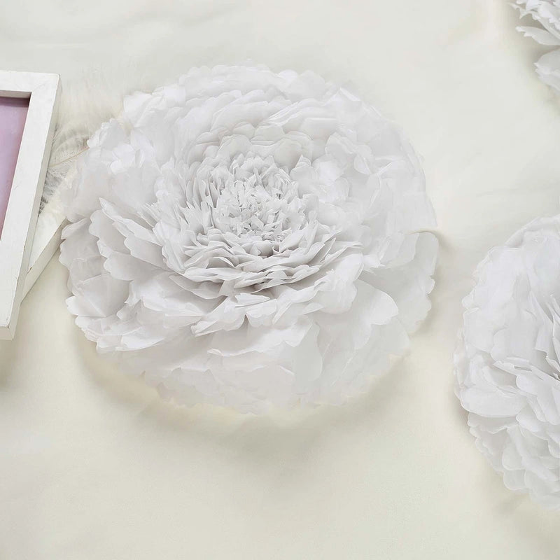 White tissue paper carnation flower with layered petals, round bloom