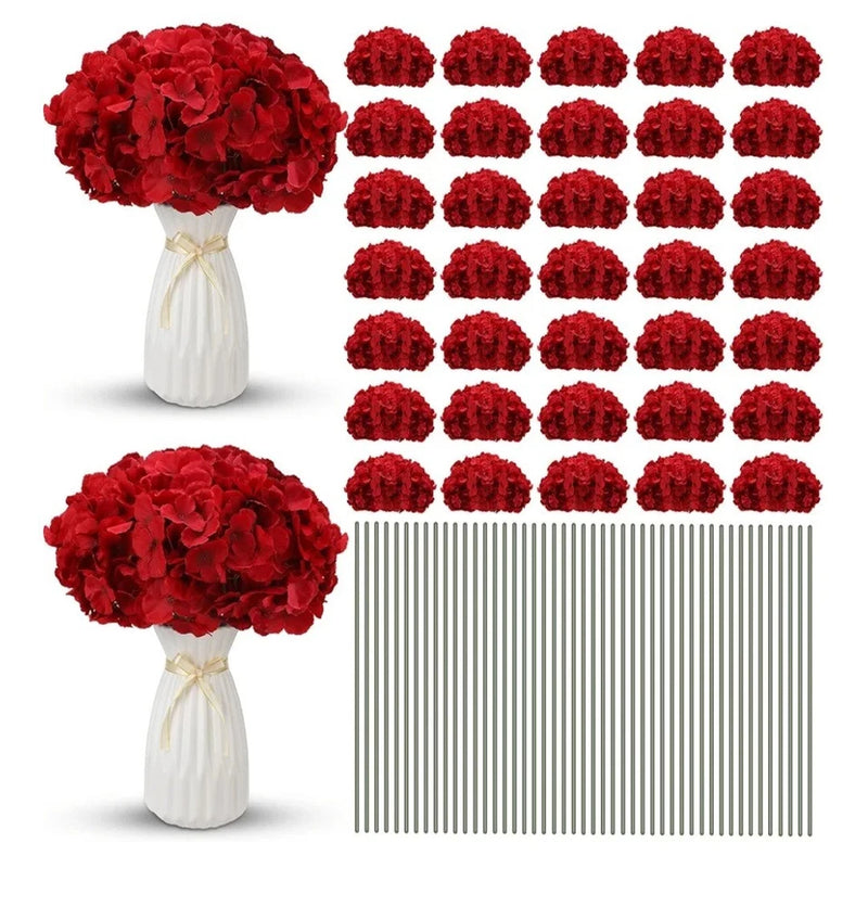 95 Piece Silk Hydrangea Artificial Flowers Heads with Stems-Burgandy Hydrangea
