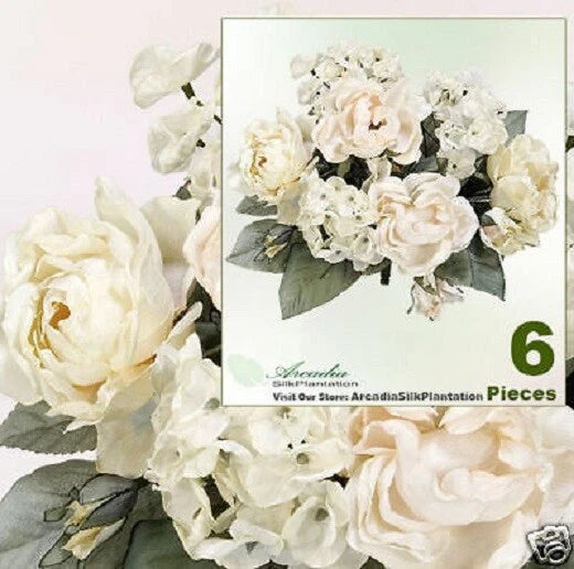 6 Hydrangea Rose 9" Silk Flower Artificial Plant M323CB Hydrangea