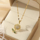 Gold Plated Sunflower Cubic Zirconia Pendent /  Gold Plated Flower Pendant Sunflower