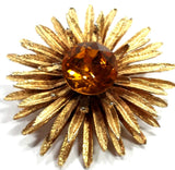 VintageLarge Gold Color Carnation w/ Orange Center Crystal 2