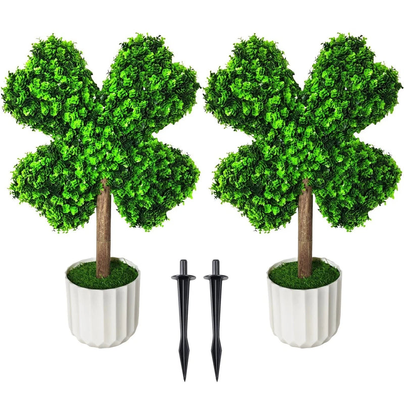 2 Pack 22" Tall Four Leaf Clover Artificial Plants - St. Patrick's Day Decor, Lu Green Plant