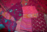 10 Pack 10" x10" Pink Vintage Dupatta Beaded,Fabrics,Embroidered Beaded swatches Flowering Plants