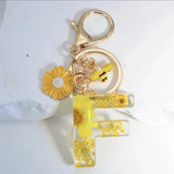 Honeybee Keychain Dry Flower Resin Sunflower Pendant Keyring INITIAL F Sunflower