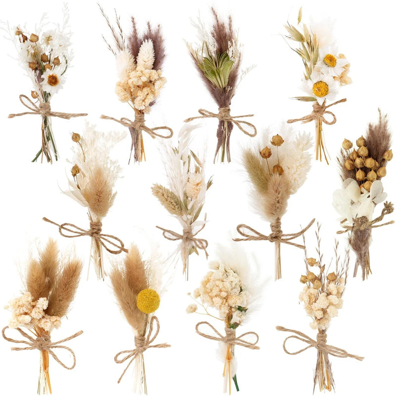 10 Pack Mini Dried Flower Bouquets with Stem for Vase DIY Wedding Decor, Boho Dried Flower