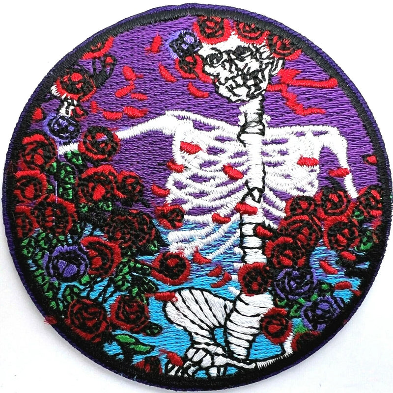 Grateful Dead Skelton & Roses Embroidered Rock Iron on Patch Applique Roses