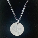 Necklace Coin Carnation Flower Disc Stainless Steel New Gift Carnation