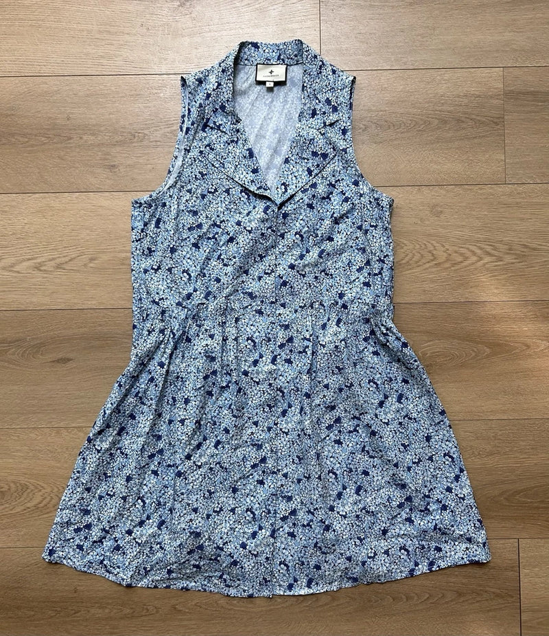 Tuckernuck Blue Hydrangea Royal Shirt Dress Size S Ditsy Floral Sleeveless Hydrangea