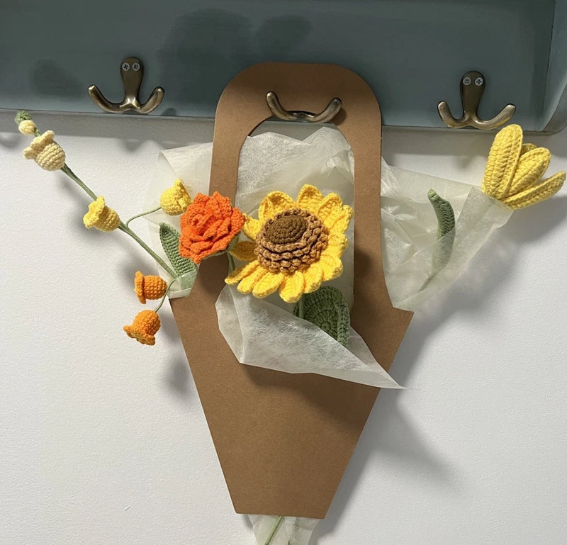 Autumn Crochet Flower Bouquet Handmade Sunflower Tulip Rose Lily of the Valley Sunflower