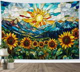 Full Moon Green Forest Yellow Sunflower TapestryÊforÊBedroomÊLivingÊRoomÊDorm Sunflower