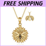 Engraved Sunflower Necklace for Her - Gift Box Included Sunflower