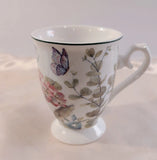 Mug Coffee Tea Cup Summer River Floral Pedestal Ferns Hydrangea Butterfly Hydrangea