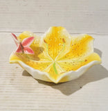 Yellow Lily Flower Floral Bowl Dish with Butterfly Porcelain 2004HH Lily