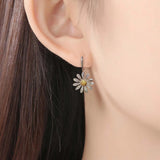 1Pair Exquisite Earring White Crystal Sunflower Hoop Earrings For Wed|U.S P2D3 Sunflower
