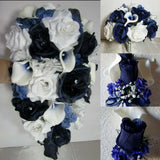 Navy Blue White Rose Calla Lily Bridal Wedding Bouquet Accessories Bouquet