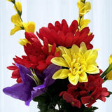 23" Artificial Red, Purple & Yellow Mum, Lily & Hydrangea Floral Bush Hydrangea