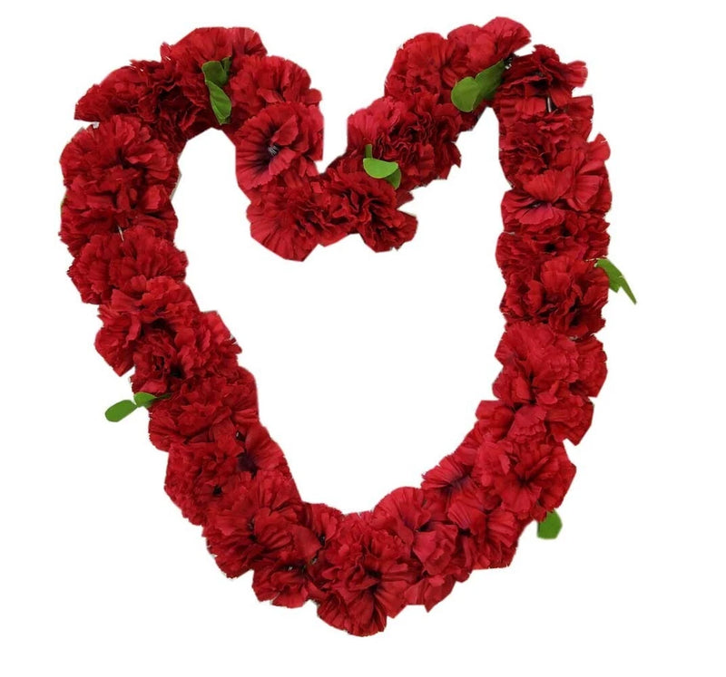 Hawaiian Double Full Red Carnation Flower Leaves Laua Wedding Party Silk Lei Carnation