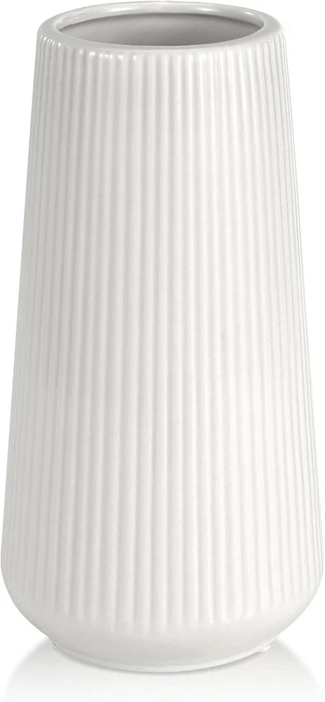 White Ceramic Vase, Small Cute Flower Vase for Pampas Grass, Home, and Decor Pampas Grass