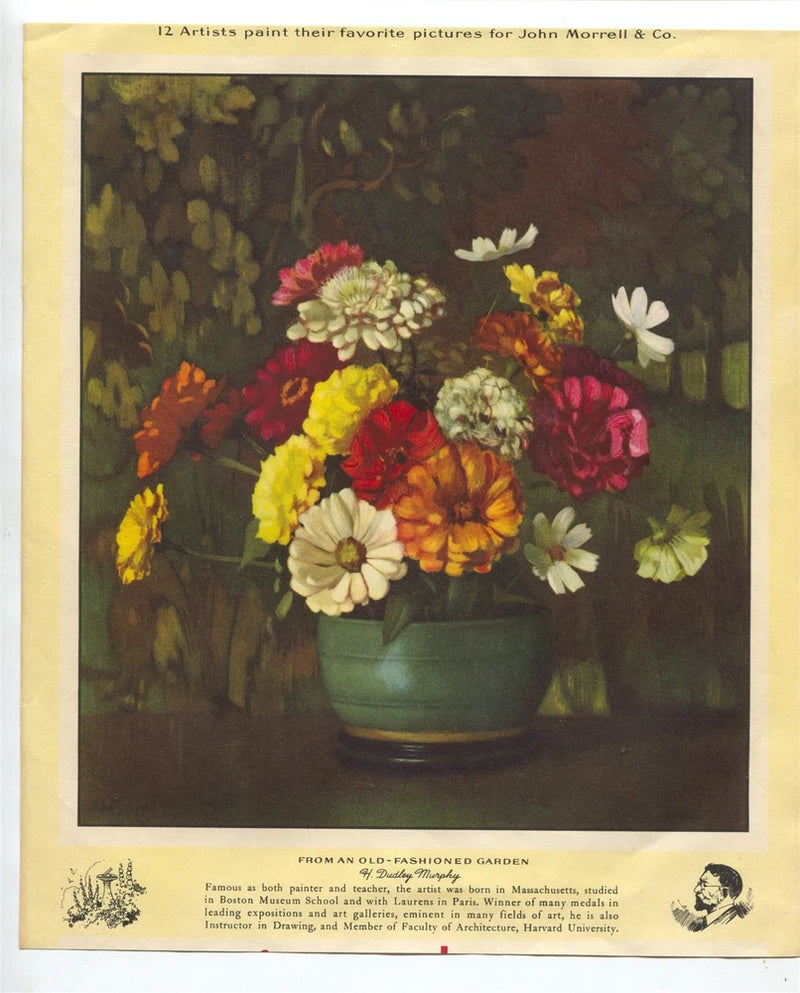 Vintage Original 1940's-50's  Print Colorful Floral Arrangement Mums Carnations Carnation