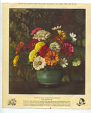 Vintage Original 1940's-50's  Print Colorful Floral Arrangement Mums Carnations Carnation