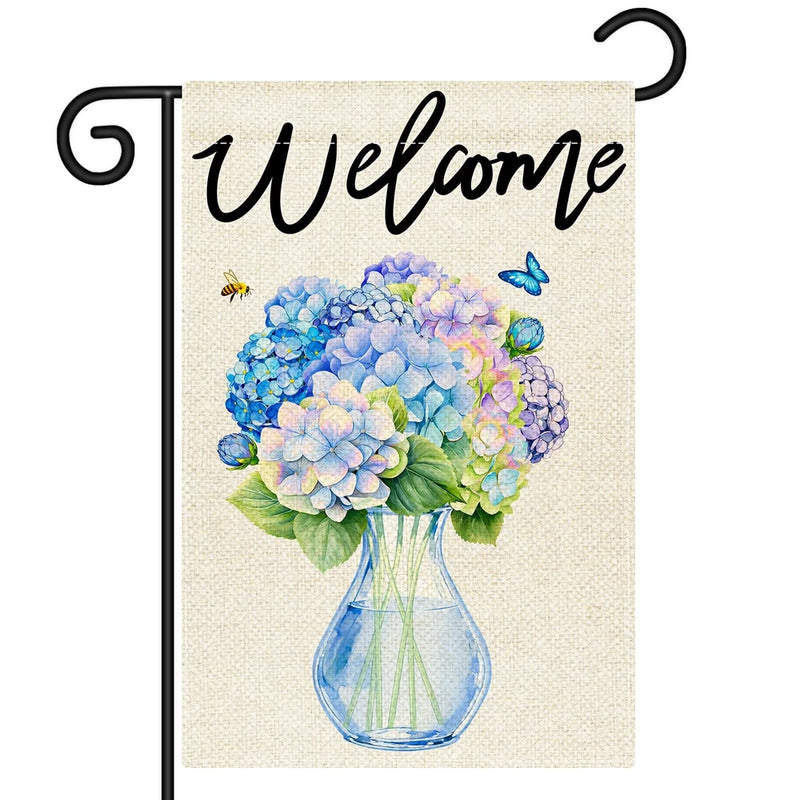 Double Sided Welcome Spring Garden Flag 12x18 Inch Hydrangea Floral Garden Fl... Hydrangea