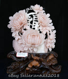 16.2" Chinese Natural Pink Xiu Jade Carved Fengshui Peony Flower Wealth Statue Peony