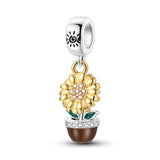 Crystal Sunflower Pot Charm 925 Sterling Silver Charm for Bracelet Necklace Sunflower