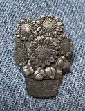 Birds and Blooms Limited Edition Sunflower potted flowers pin brooch pewter Sunflower