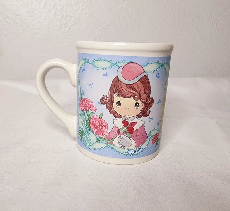 Precious Moments January Birthday Mug Flower of the Month Carnation Enesco Carnation