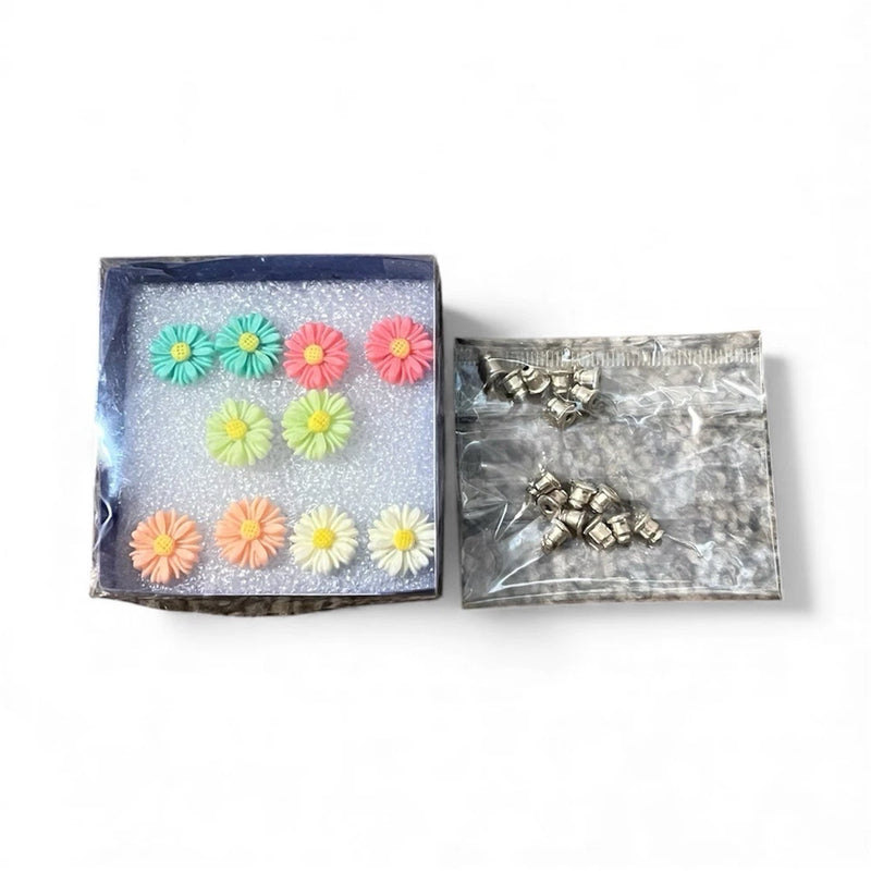 5 Pair Sunflower Daisy Earring Studs Multicolor In Box Brand New Womens Or Girls Sunflower
